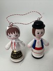 Vintage Romanian Peg Doll Folk Art Ornaments 8 Wooden Hand Painted Christmas