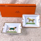 Hermes Paris Mini Ashtray Set Of 2 Horse Design Porcelain Change Tray W box