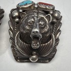 Vtg Native American Sterling Silver Turquoise Coral Grizzly Bear Watch Ends Tips