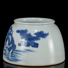 Chinese Blue white Porcelain Hand Painted Figural Story Horseshoe Brush Washer