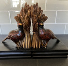 Vintage Pair Of Pheasant And Wheat Cold Painted Bronze Heavy Bookends