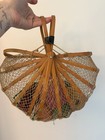Vintage Japanese Bamboo Fishing Net Basket Folding Purse Original