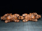 Vintage Wood Wooden Carved Figure Boxwood Pixiu Pair Tianlu Figurine Oriental