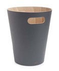 Umbra 2 Gal Woodrow Wood Open Top Bathroom  Office Trash Can  Charcoal Natural