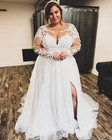 Plus Size Wedding Dresses Long Sleeves With Silt Lace Appliques Bridal Gowns