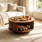 31 5  Round Lift Top Coffee Table  Fluted Center Table For Living Room  Walnut