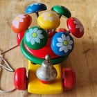 Kouvalias Wooden Pull Toy Vintage Rotating Bell Flowers Made In Greece