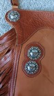 Vintage Rodeo Fringed Tooled Tan Leather Saddle   Shoulder Bag Texas Hand Made 