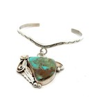 6 5    Sterling Silver Royston Turquoise Pendant Cuff Bracelet Signed Fd  26 1g
