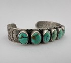 Vtg Fred Harvey Navajo Sterling Silver Spiderweb Turquoise Stamped Cuff Bracelet