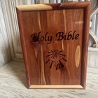 Wooden Cedar Holy Bible Storage Box Union Made 9 5  Vintage With Bible Inside