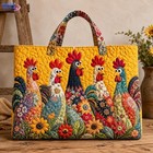 Faux Patchwork Style Cute Chicken Handbag  Quilted Floral Chicken Tote Bag For W