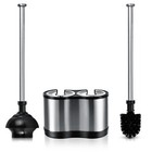 Stainless Steel Bathroom  Toilet Bowl Brush  And Plunger Cleaning W  Holder 2pk