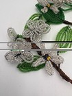 French Seed Beaded Flower Stems Lot Of 5 Pink Silver Green Leaves Vintage