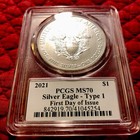 2021  1 Silver Eagle T1 Fdoi Pcgs Ms70 Thomas Cleveland  2012 W Pcgs Ms70