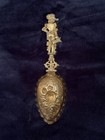 Antique German 800 Solid Silver goldwash Serving Spoon   Ornate 61gr
