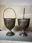 Antique Wmf Art Nouveau Silver Plate Salt Cellars Pair Amethyst Glass Liners