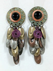 Granny Core Funky Metal Onyx Statement Dangle Earrings