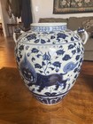Massive Pair Of Ming Style Blue White Jars Vases  Ming Mark Foo Lions