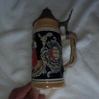 German Lidded Beer Stein Pewter Lid Traditional Motif Breweriana Folk Scene