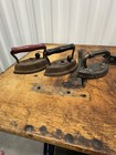 3 Antique Cast Iron Irons  And One Cast Iron Trivet