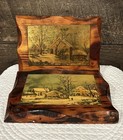 Lot Of 2 Vintage Wood House Decoupage Hanging Wall Plaque With Walnut Wood