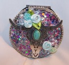 Southwestern Artisan Mirrored Compact-hand Crafted-cow Skull Fabric Flower