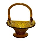 Tiara Indiana Amber Glass Candy fruit Basket Dish With Handle - 8    T X 6 75    W
