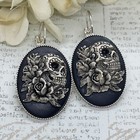 Silver Black Sugar Skull Earrings Cameo Gothic Rockabilly Steampunk Gift