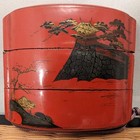 Antique Japanese Red Lacquer Inro Castle   Riverside Landscape Scene Japan