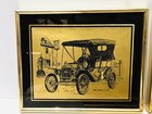 Lot Of 3 Vintage Dufex Foil Gold Art Print  antique Autos  Hitchin Herts England