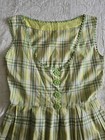Vintage 50s Green Plaid Dress Womens Small Medium Flower Buttons Mid Century 