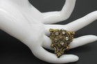Vintage Small Czech Filigree Rhinestone Brass Plated Dress Fur Clip