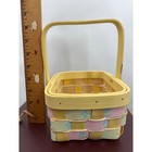 Vintage Woven Wood Small Easter Basket Pastel Yellow Pink Green Hand Painted