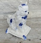 Vintage Blue And White Ceramic Sitting Cat On Cushion Ornament Figure 15cm   