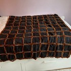Handmade Crochet Throw Blanket Black Brown White Trim 48x48 Lap Afghan Vintage