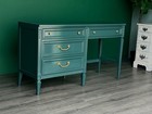 Mid-century Forrest Green High Gloss Lacquered Desk Of Four Drawers