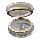 Vintage Cut Glass Powder Jar With Etched Floral Lid Vanity Trinket Box