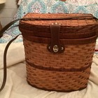 Vintage Pic Nic Basket Wicker With Shoulder Strap And Cloth Interior 