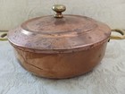 Set 3 Vtg Round Copper Dishes W Lids   Brass Handles Tin Lined Made In Pakistan