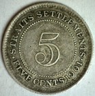 1901 Straits Settlements Five Cent Silver Coin Very Fine Circulated Victoria 