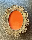 Vintage Pink cream  Cameo Brooch     Ornate Gold-tone Setting