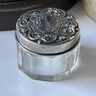 Antique Floral Scroll Sterling Silver Cut Crystal Vanity Jar Art Nouveau 19-20th