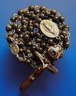 Vintage Catholic Cocoa Wood Rosary  Wood  Crucifix   Miraculous Mary Medal
