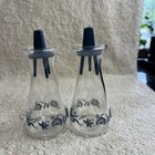 Pyrex Glass Cruet Set Blue Floral Pattern Clear Black Plastic Pour Usa