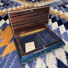 Italian Inlay Dark Blue Musical Instrument And Floral Wood Inlay Music Box Works