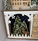 Anthropologie Wooden Light Up Advent Calendar Snow Town Santa Christmas Decor