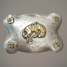 Vintage Ricardo Nickel Silver Belt Buckle Bronze Bronco Horse Western Cowboy 3 5