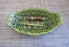 Antique Green Majolica Trompe L oeil Ashtray Faux Cigarette   Match