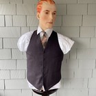 30s 40s Vintage Gray   Rust Wool Pinstripe Cotton Lined Satin Back Vest Chest 36
